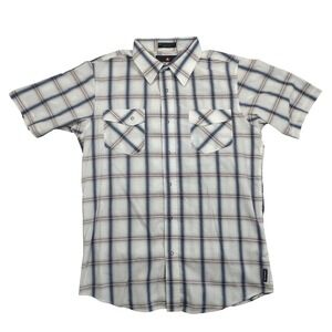 Airwalk Button Down Mens Large White Plaid Snap Pocket Short Sleeve Cotton Blend
